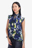 Erdem Blue Floral Sleeveless Ruffle Blouse Est. Size S