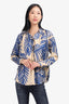 Smythe Cream/Blue Leaf Print Top Size S