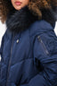 Maje Blue Zip-Up Faux Fur Hooded Puffer Coat Size 36