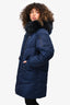 Maje Blue Zip-Up Faux Fur Hooded Puffer Coat Size 36