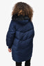 Maje Blue Zip-Up Faux Fur Hooded Puffer Coat Size 36