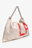 Pre-Loved Chanel™ 2008/09 Beige Metallic Cloth Quilted Jumbo LA Logo Hobo Chain Tote