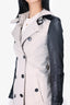Burberry London Beige Black Leather Sleeve Trench Size 2