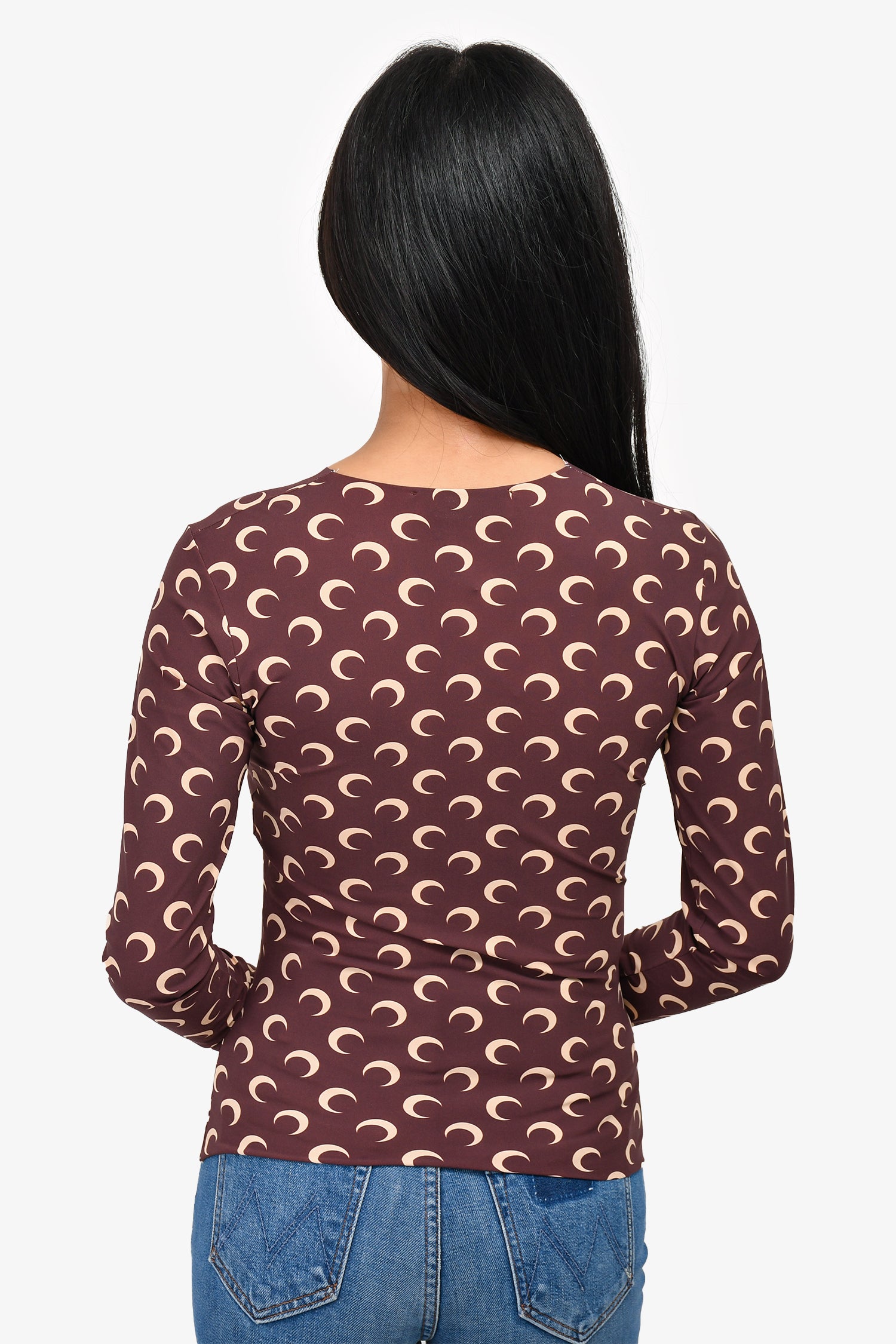 【新品 未使用】MARINE SERRE Moon ジャージートップ ブラウン Marine Serre Womens Crescent Moon Long Sleeve Mock Neck Top Size