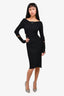 Off-White Black Ribbed Fray Detailed Cut Out Mini Dress Size 40