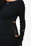 Off-White Black Ribbed Fray Detailed Cut Out Mini Dress Size 40