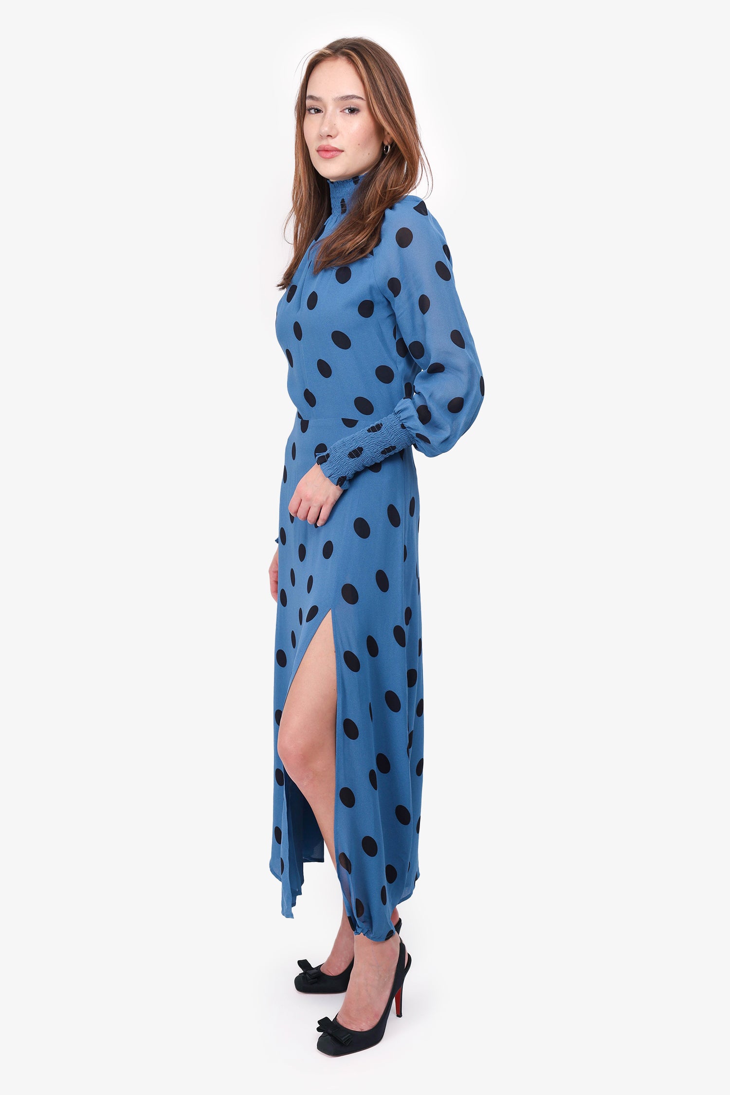 Reformation Blue/Black Long-Sleeve Polka-Dot Dress Size 0 – Mine & Yours