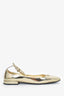 Prada Gold Metallic Metal Triangle Logo Ankle Strap Ballerinas Size 37