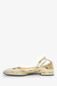 Prada Gold Metallic Metal Triangle Logo Ankle Strap Ballerinas Size 37