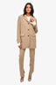 Samsoe Samsoe Beige Pinstripe Oversized Blazer (Size XXS) + Straight Leg Trouser (Size XS) Suit