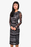 Samsoe Samsoe Grey Printed Mesh 'Josie' Midi Dress Size XS