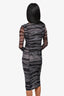 Samsoe Samsoe Grey Printed Mesh 'Josie' Midi Dress Size XS