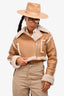 LAMARQUE Brown Faux Leather/Shearling 'Mariane' Cropped Coat Size S