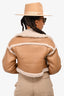 LAMARQUE Brown Faux Leather/Shearling 'Mariane' Cropped Coat Size S