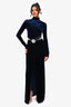 Paco Rabanne Blue Velvet Crystal Embellished Mock Neck Dress Size 34