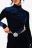 Paco Rabanne Blue Velvet Crystal Embellished Mock Neck Dress Size 34