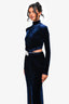 Paco Rabanne Blue Velvet Crystal Embellished Mock Neck Dress Size 34