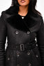 Burberry Brit Black Shearling Lambskin Double Breasted Belted Jacket Size 4 US