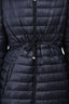 Moncler Blue Quilted Cinched Waist 'Barbel Giubbotto' Coat with Hood Size 3