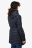 Moncler Blue Quilted Cinched Waist 'Barbel Giubbotto' Coat with Hood Size 3