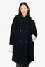 Max Mara Black Shearling Alpaca Wool Hooded Coat Size 6