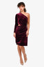 Halston Burgundy Velvet One Shoulder Dress Size 6