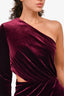 Halston Burgundy Velvet One Shoulder Dress Size 6