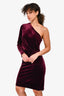 Halston Burgundy Velvet One Shoulder Dress Size 6
