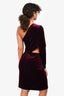 Halston Burgundy Velvet One Shoulder Dress Size 6