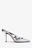 Saint Laurent Silver Metallic Leather Slingback Heels Size 39.5