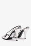 Saint Laurent Silver Metallic Leather Slingback Heels Size 39.5