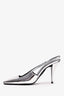 Saint Laurent Silver Metallic Leather Slingback Heels Size 39.5
