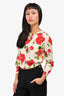 Carolina Herrera Cream/Red Rose Printed Silk/Cotton Cardigan Size S