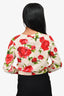 Carolina Herrera Cream/Red Rose Printed Silk/Cotton Cardigan Size S