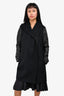 Vince Black Wool Coat with Leather Sleeves Size M