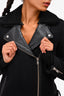 Sandro Black Wool/Leather Trim Belted Jacket Size 36