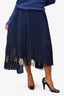 Helmut Lang Navy Blue Pleated Lace Hem Midi Skirt Size S