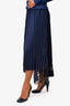 Helmut Lang Navy Blue Pleated Lace Hem Midi Skirt Size S