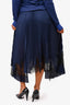 Helmut Lang Navy Blue Pleated Lace Hem Midi Skirt Size S