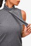 Brunello Cucinelli Grey Turtleneck Jersey Sleeveless Top With Beaded Detail Size M