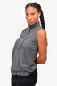 Brunello Cucinelli Grey Turtleneck Jersey Sleeveless Top With Beaded Detail Size M