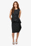 Lanvin Grey Check Wool Draped Sleeveless Midi Dress Size 38