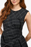 Lanvin Grey Check Wool Draped Sleeveless Midi Dress Size 38
