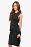Lanvin Grey Check Wool Draped Sleeveless Midi Dress Size 38