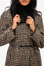 Max Mara Studio Brown/Black Alpaca Wool Houndstooth Fur Collared Coat Size 8