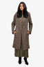 Max Mara Studio Brown/Black Alpaca Wool Houndstooth Fur Collared Coat Size 8
