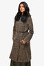 Max Mara Studio Brown/Black Alpaca Wool Houndstooth Fur Collared Coat Size 8