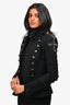 Pierre Balmain Black Wool 3/4 Sleeve Crystal Embellished Military Blazer Size 38