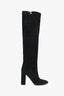 Christian Dior Black Suede Knee High Heeled Boots with Silver Detail Size 38.5