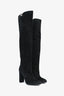 Christian Dior Black Suede Knee High Heeled Boots with Silver Detail Size 38.5
